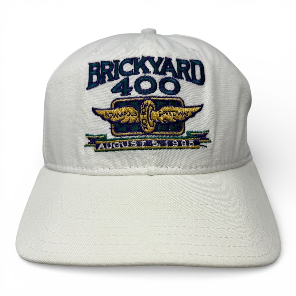 Vintage DeLong USA Brickyard 400 Indianapolis Speedway Hat White Snapback‎ 90s